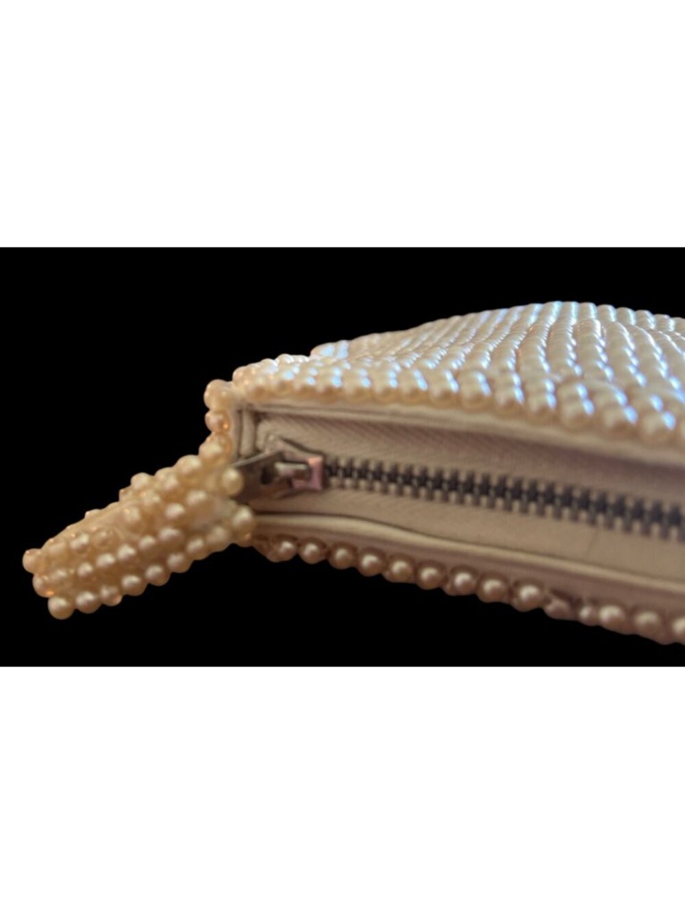 Vtg John Wind Pearl Beaded Clutch Bag Zipper Satin Lining NOS Japan - Picture 4 of 7